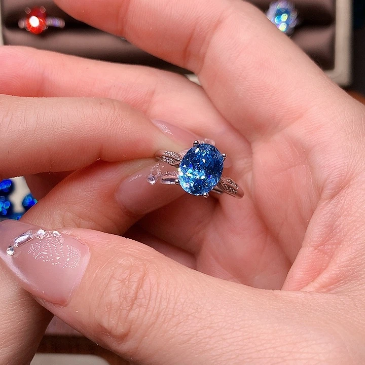 海蓝宝石戒指银S925镶嵌