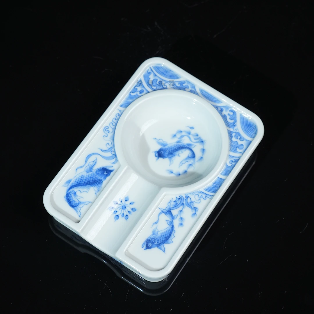 望月怀古鱼藻纹手绘雪茄缸 景德镇青花手工手绘家用送礼礼盒装