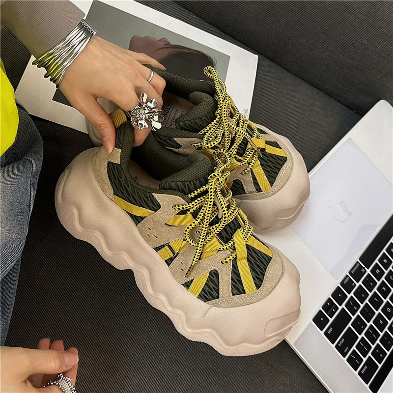 栢香妮BAHONGLY丑萌老爹鞋女2025夏季厚底增高轻便透气大头运动鞋