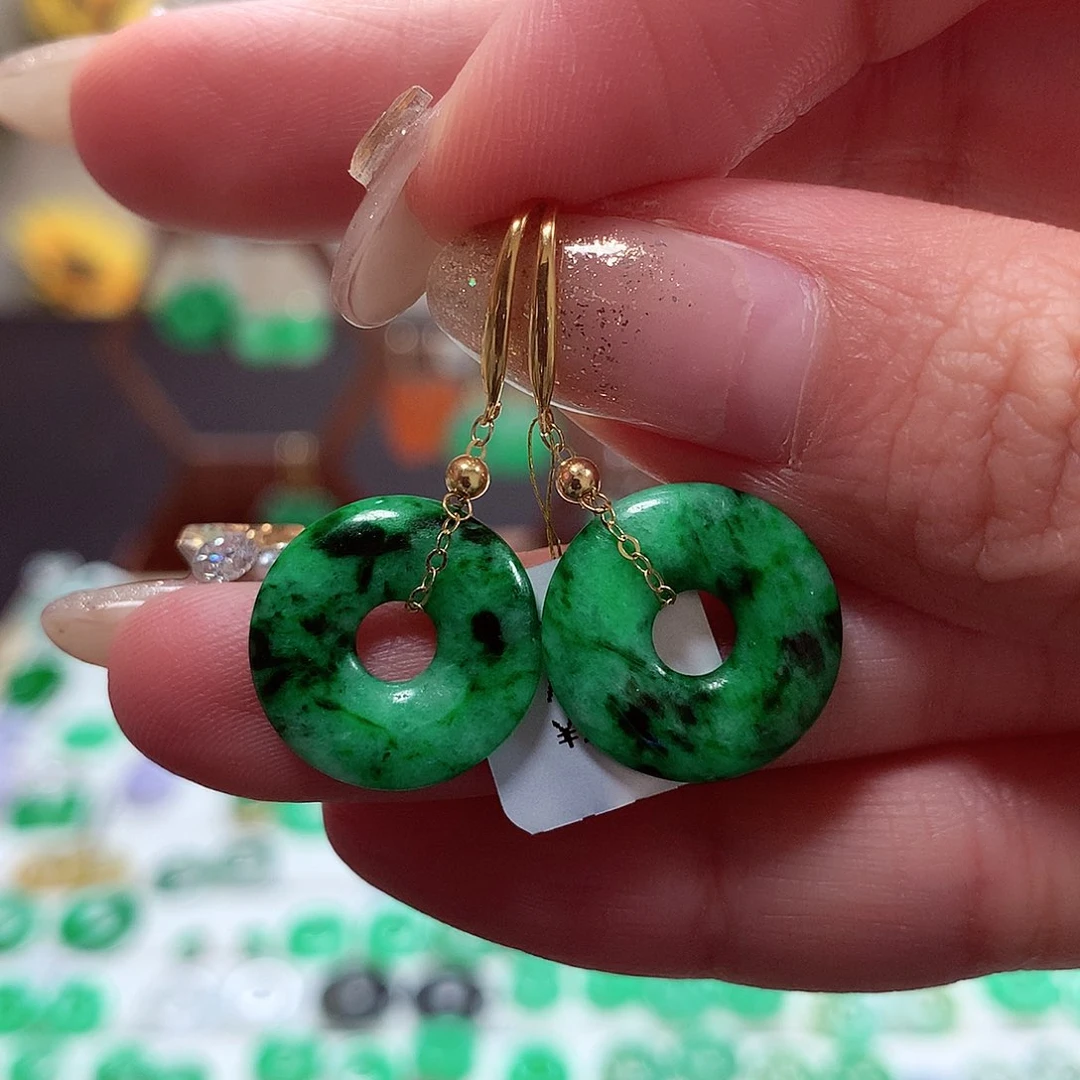 翡翠耳饰18K金镶嵌天然翡翠