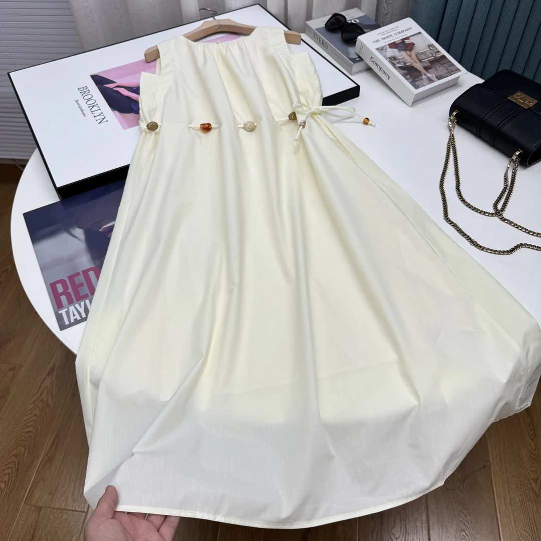 连衣裙女夏季新款腰绳设计高级感圆领显瘦背心裙23598