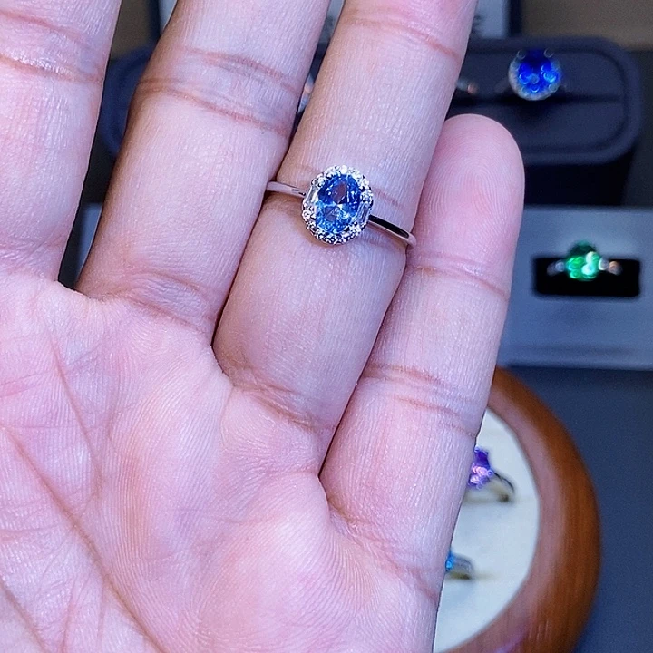 戒圈海蓝宝石银S925镶嵌