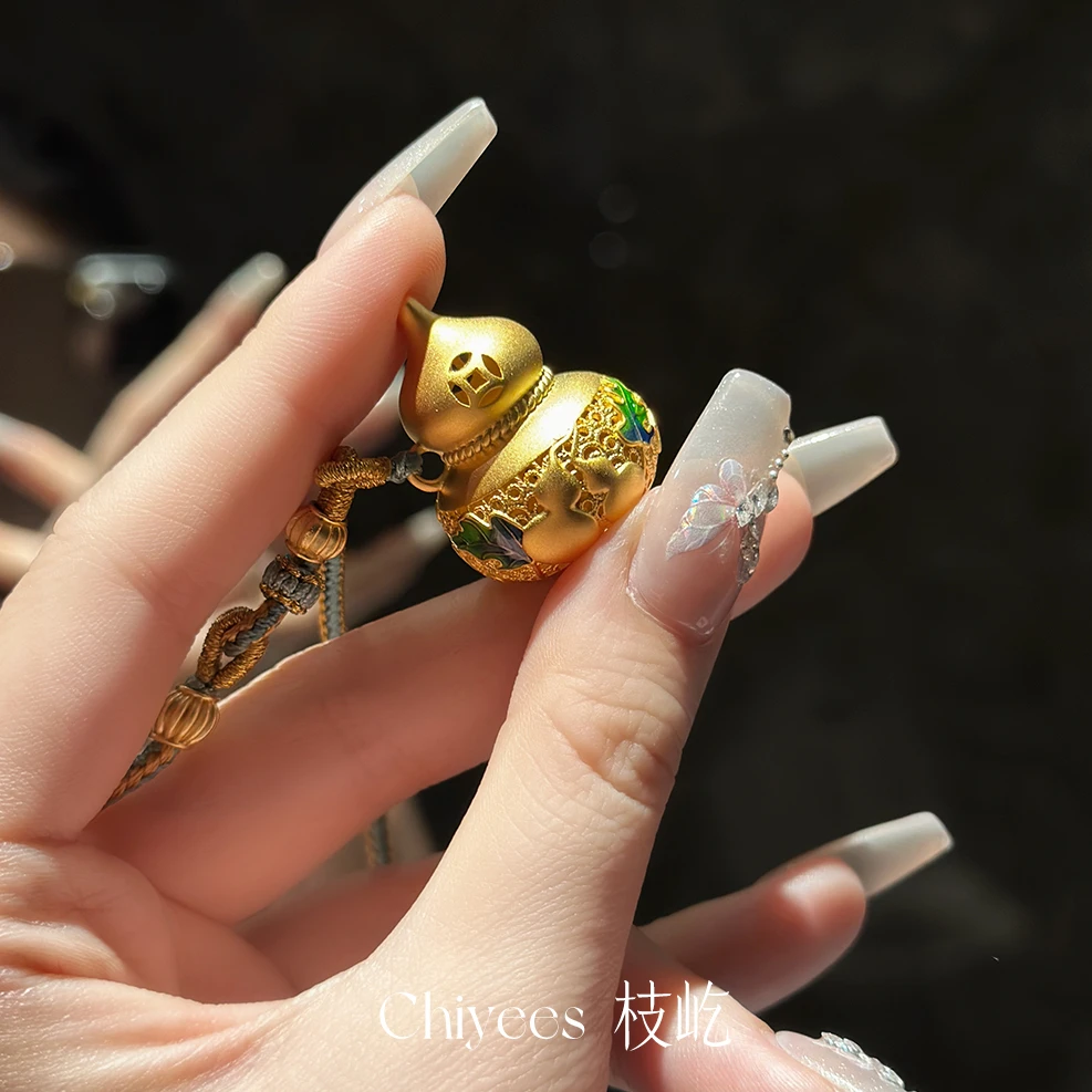 吊坠925银 【葫芦”福禄“双全】古法手工镂空金色葫芦银项链吊坠