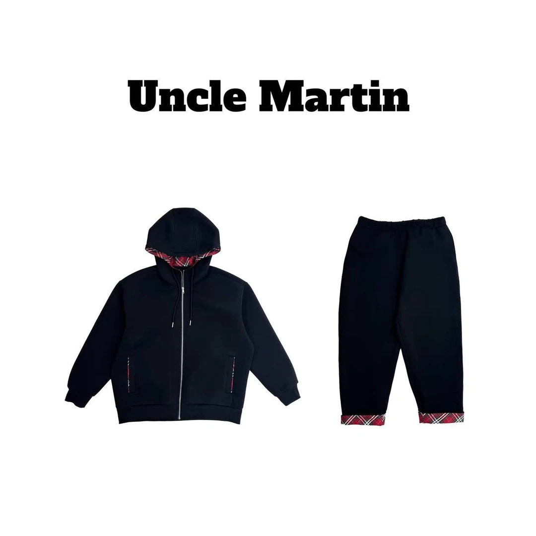 马丁叔叔 25开春新款高级感格子空气层长裤卫衣套装加厚 002