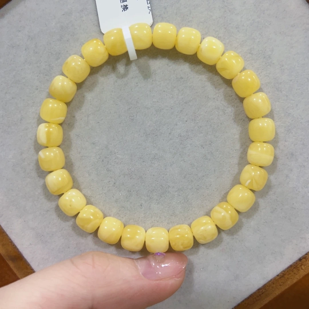 蜜蜡手链未镶嵌7.5m满蜡黄白花