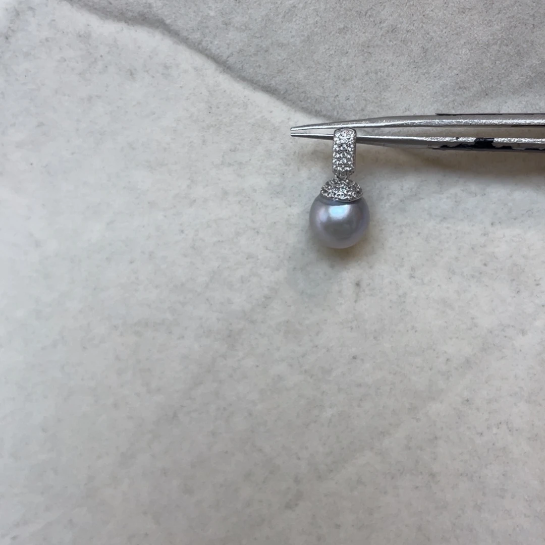 银S925镶嵌海水珍珠吊坠(不含链)