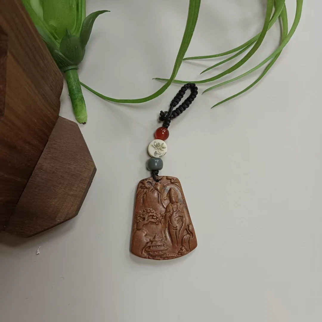 泗水砭石山水牌钥匙扣