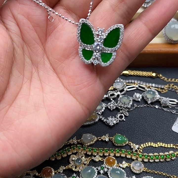 翡翠银S925镶嵌戒指缅甸天然A货翡翠吊坠