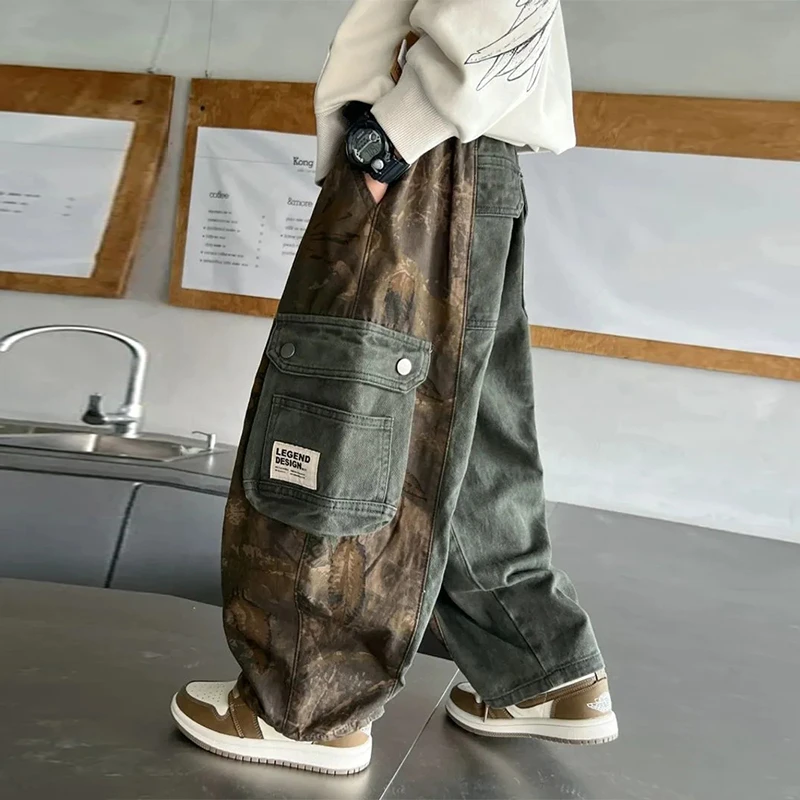 男童酷飒帅气迷彩工装裤儿童韩版宽松直筒长裤春秋个性街舞裤子潮