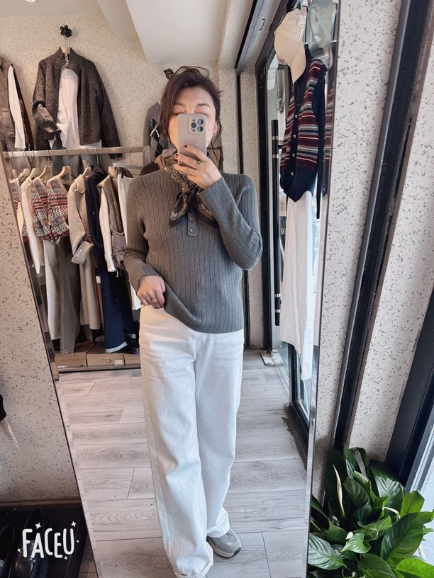 针织衫套头韩版宽松慵懒风毛针织衫半高领打底衫长袖拼接显瘦