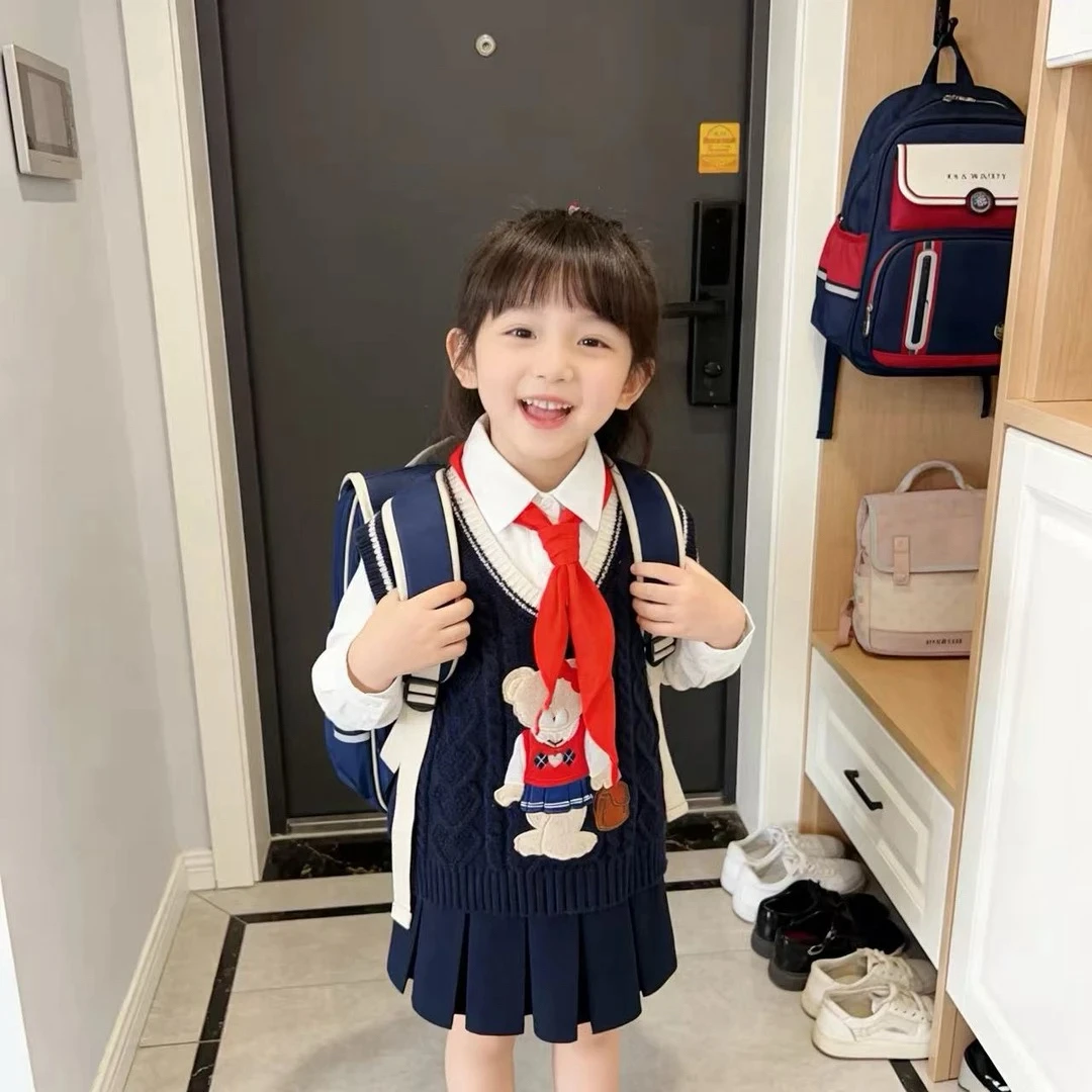 【】DL25016春款新品女宝针织马甲韩版时髦背心马甲早小童童装