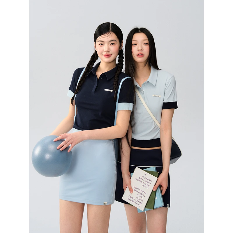 【LaluneDuCiel】LLDC简约休闲拼接polo短袖上衣女春LSDX00794