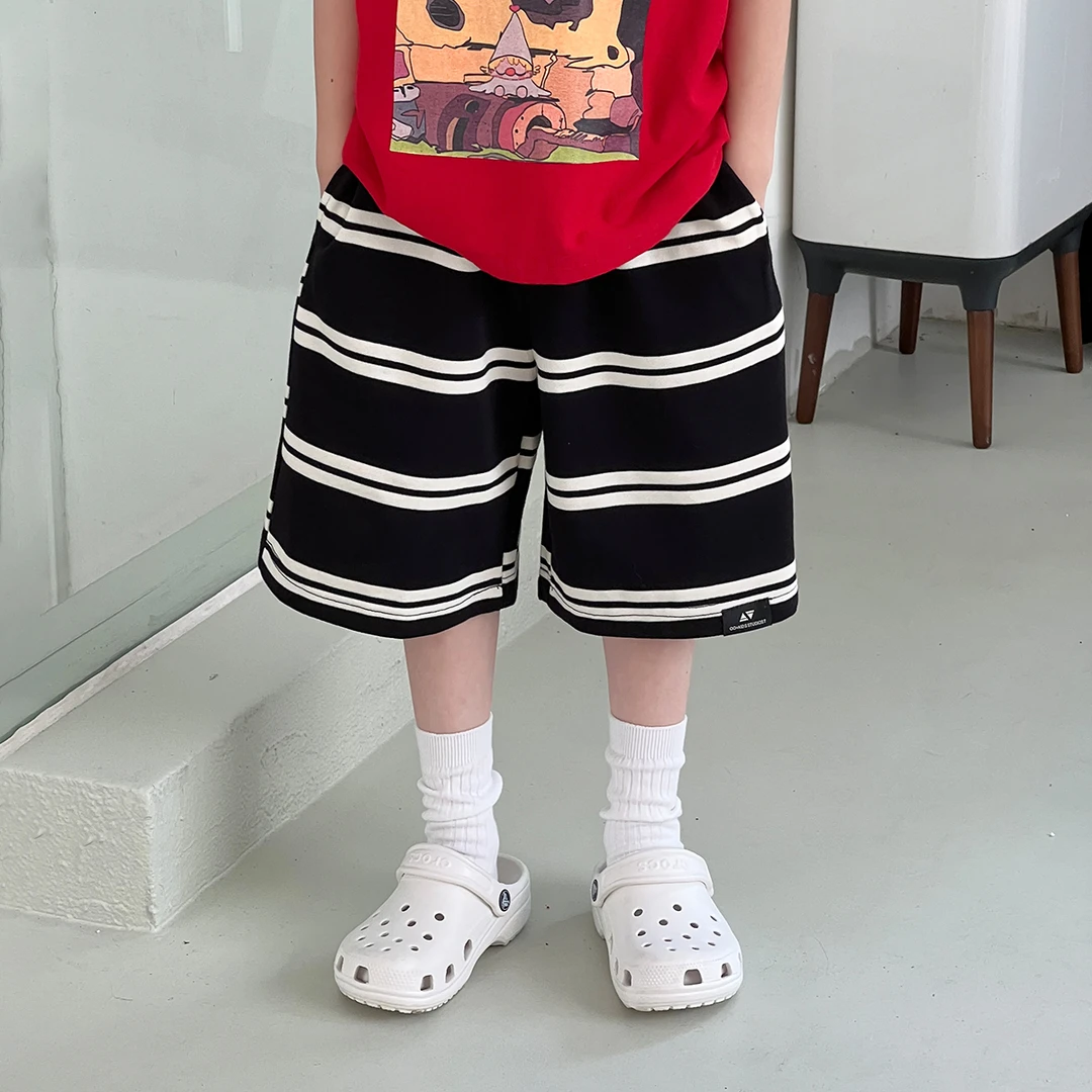 Q【派町现货】夏款儿童韩版时尚条纹设计百搭宽松休闲五分裤CC1116