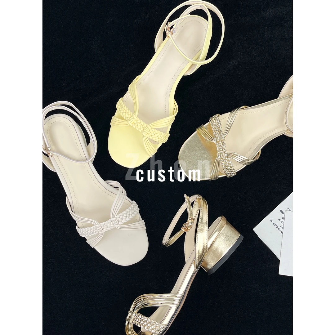 Lucky-晚凉-3CM盛夏简约休闲通勤编织一字带圆底露趾凉鞋