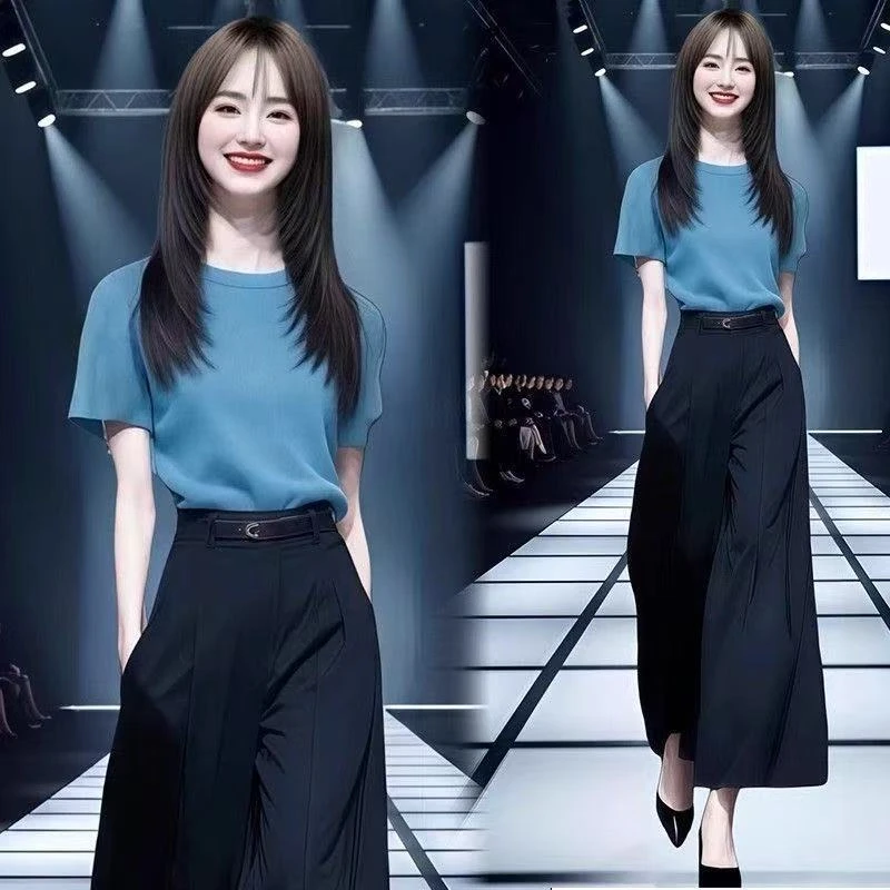 阔腿裤上衣套装女出游穿搭千金清冷感贵系2025夏季新款洋气衣服女