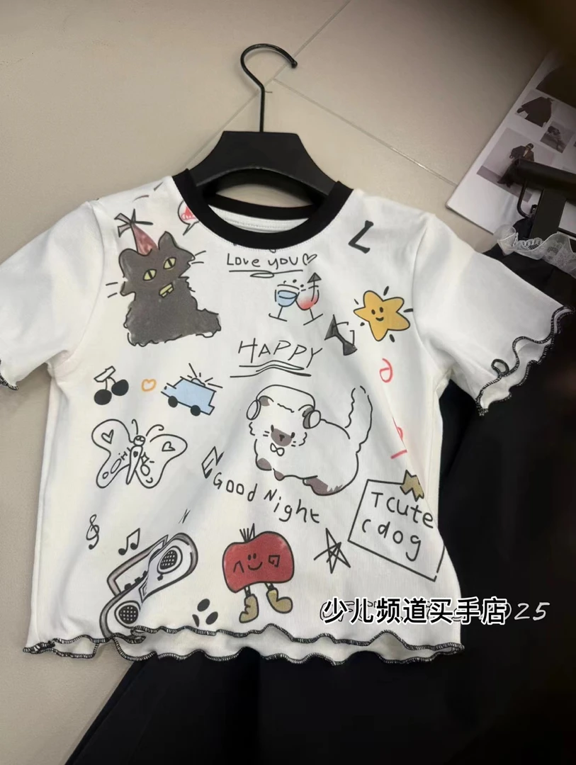 【SEPD涂鸦T】女童短袖T恤夏季韩版圆领卡通涂鸦上衣洋气百搭辣妹T