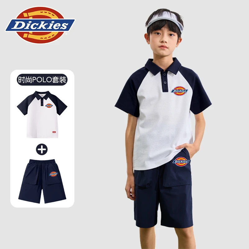 Dickies童装儿童套装夏季男童时尚撞色polo衫小男孩学院风两件套