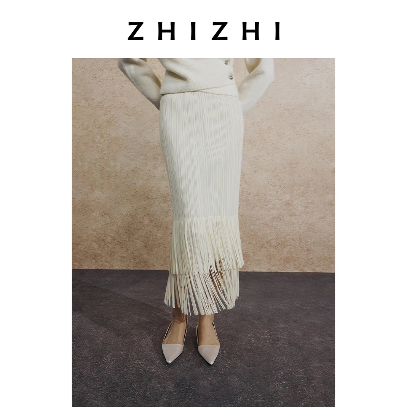 致知 广寒秋 压褶流苏半裙撞色花枝印花肌理优雅摇曳ZZ2EAWBW015