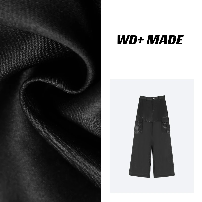 时尚高级小众设计感口袋高腰显瘦阔腿薄款休闲裤