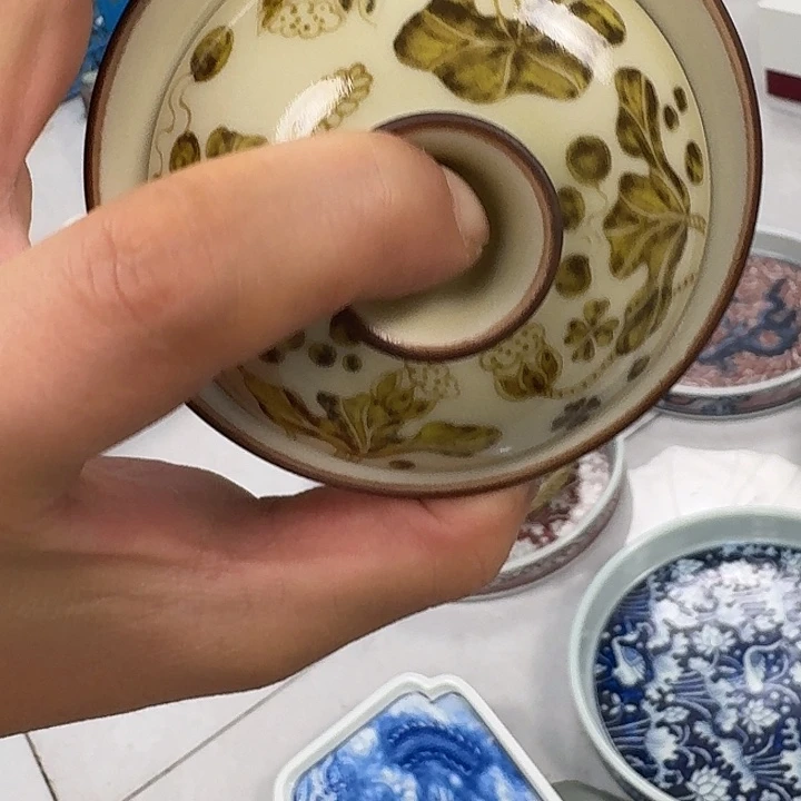 瓷片釉里金鱼藻二才马蹄盖碗景德镇