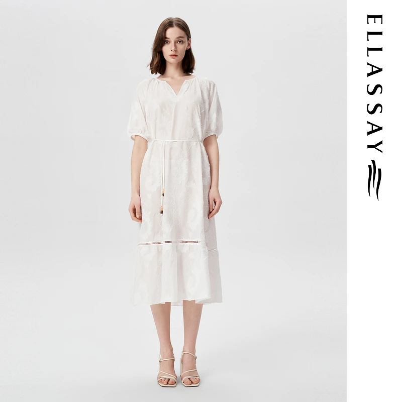 ELLASSAY歌力思2025夏季新款层次感提花气质连衣裙女EWB362Y04500