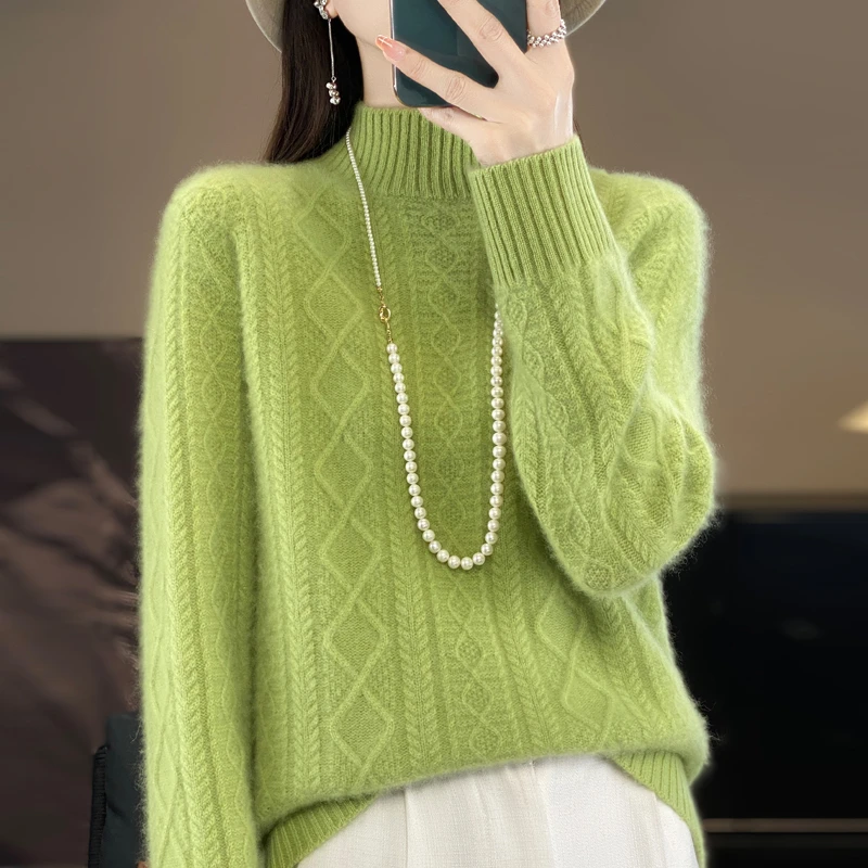 重磅加厚款~100%纯山羊绒衫女半高领宽松休闲百搭针织打底衫 D092