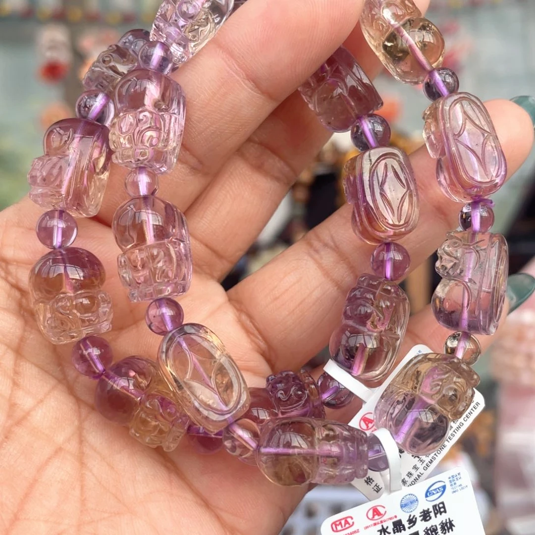 水晶手串未镶嵌天然紫黄晶貔貅手串多样性发其一