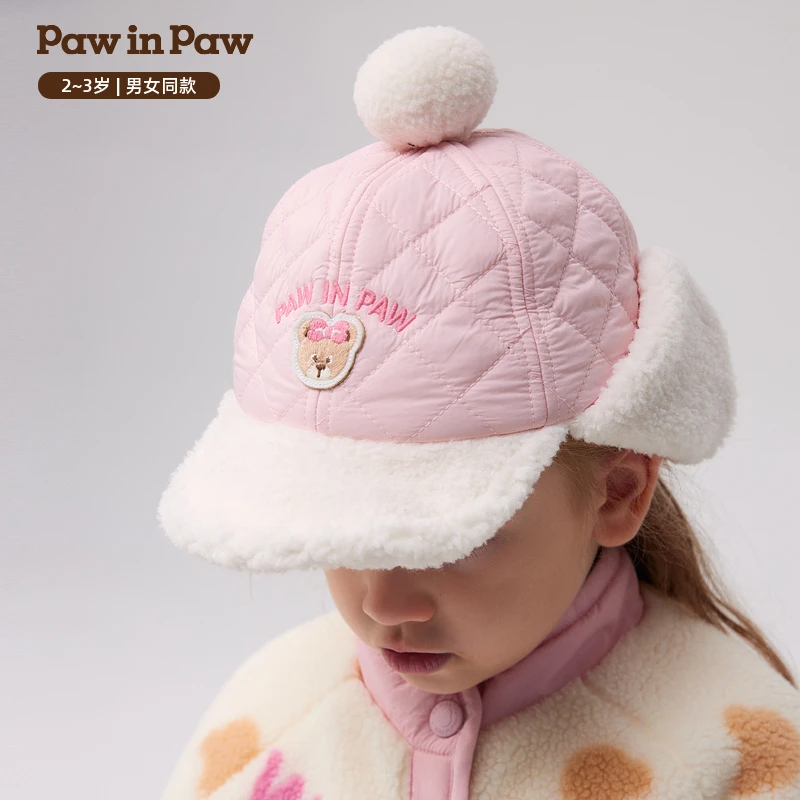 PawinPaw卡通小熊童装秋冬男女宝毛绒帽子保暖护耳