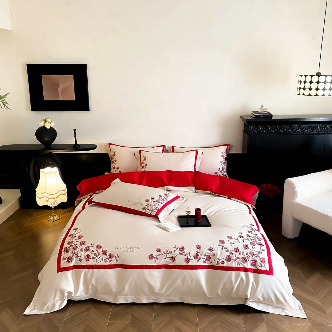 【OUP-玫瑰舞曲】简约轻奢风全棉刺绣款四件套玫瑰刺绣柔软亲肤