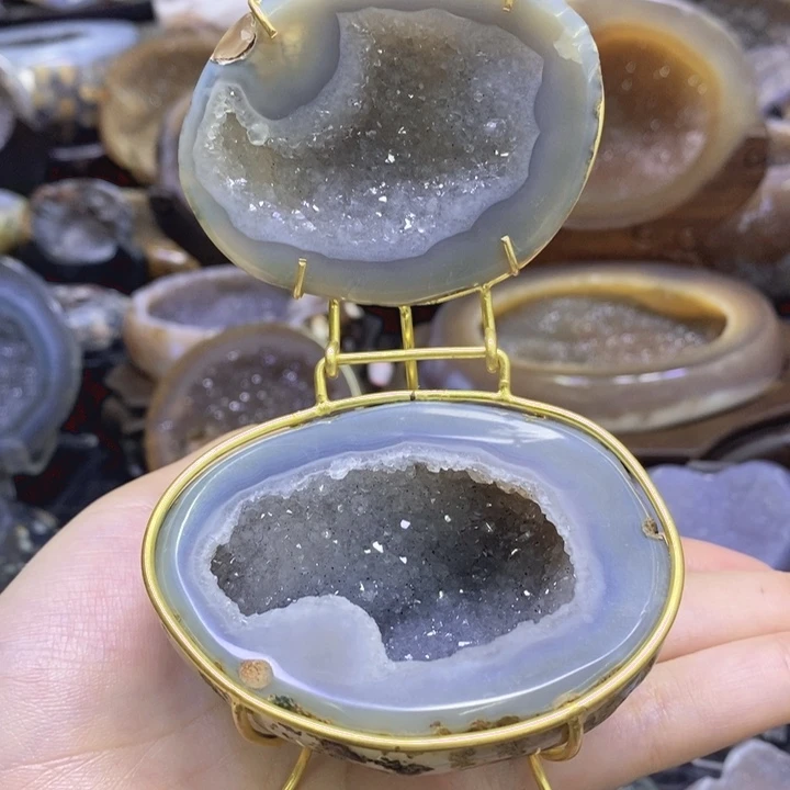 未镶嵌珠宝半成品紫晶蓝晶雪景盆