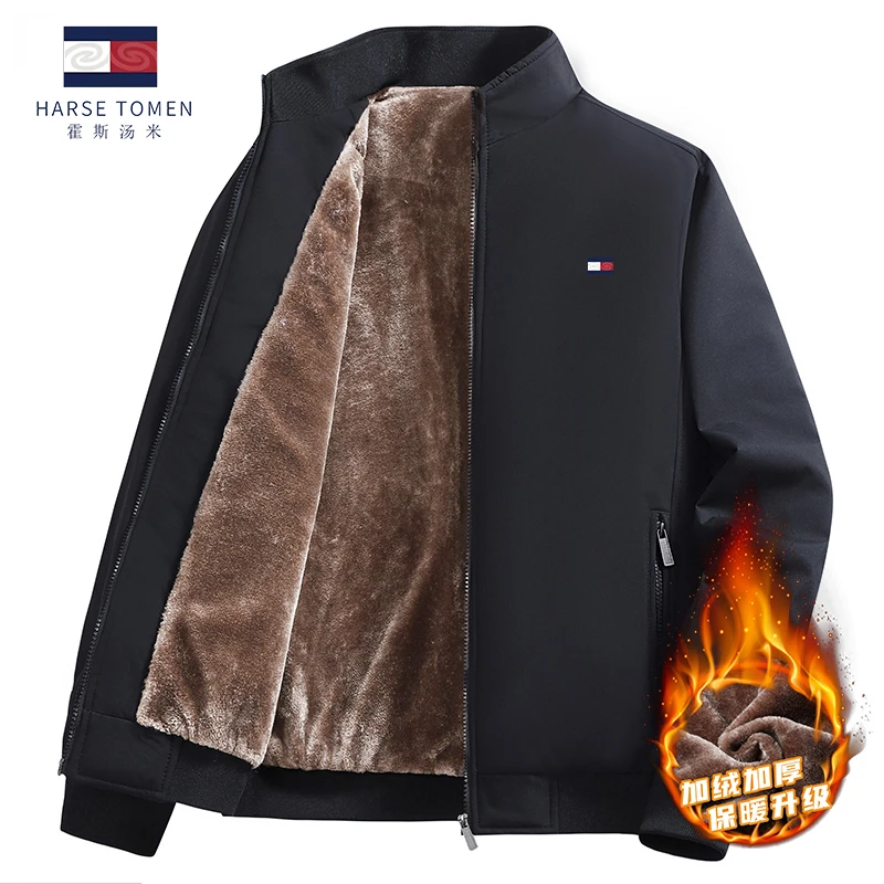正品霍斯汤米常规上装冬季中年爸爸款大码立领男休闲商务夹克外套