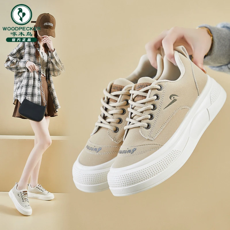 啄木鸟正品春季新款小白鞋韩版女学生厚底增高运动板鞋休闲街拍