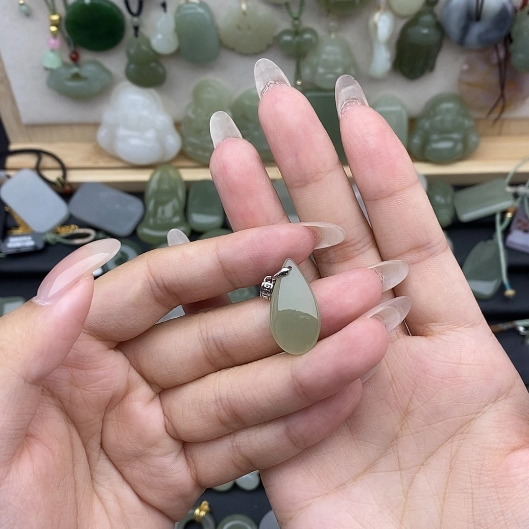 和田玉银S925镶嵌吊坠(不含链)