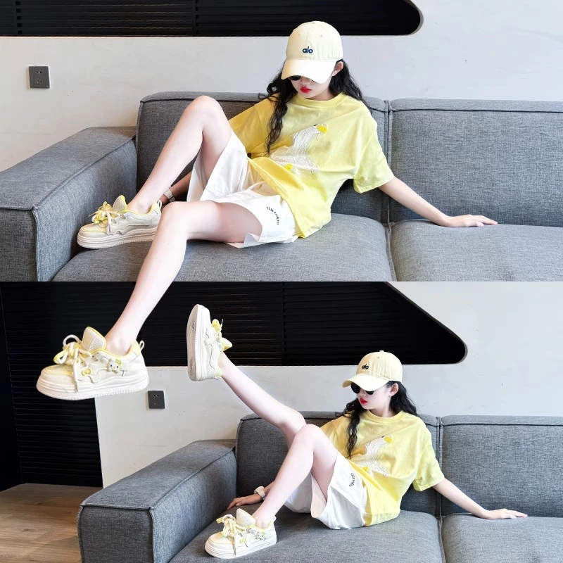 女童白色短裤夏季2025新款儿童洋气时髦套装女孩大童夏装裤子薄款