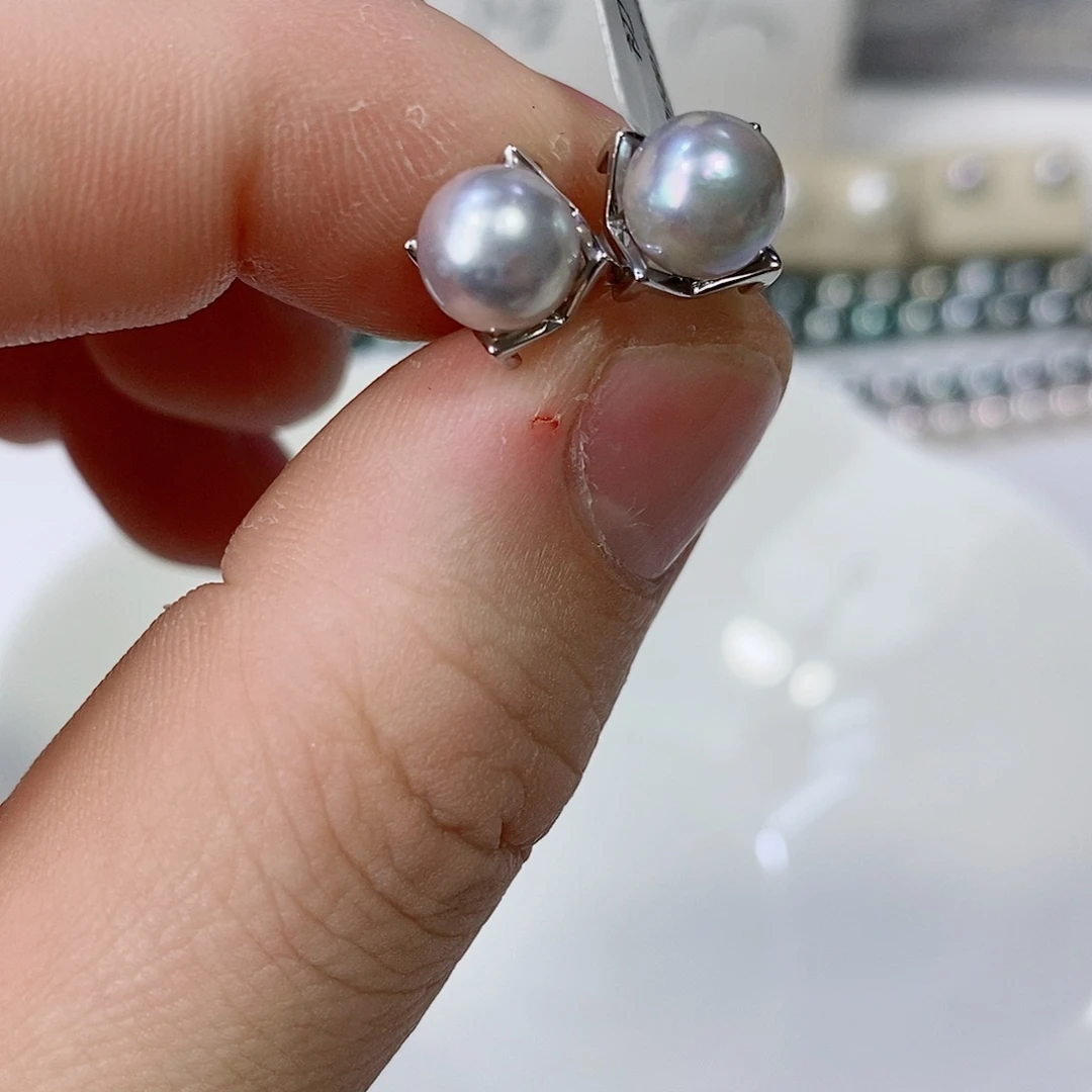 海水珍珠耳饰银S925镶嵌