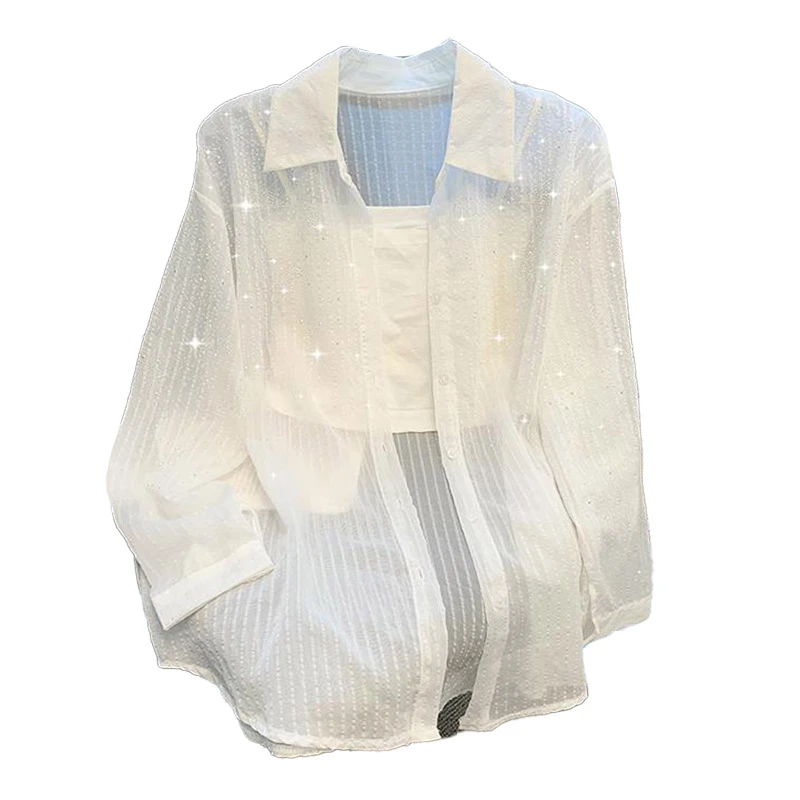 衬衣条纹新款2024女夏季拼接上衣防晒时尚设计感小众衬衫休闲