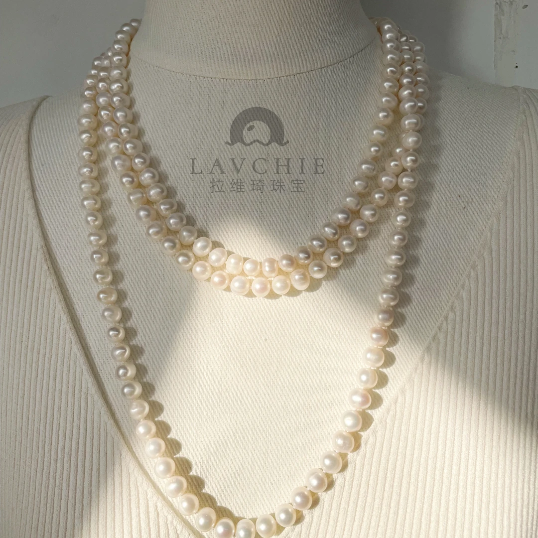 拉维琦香香7-9mm天然淡水毛衣链一米六公分长款白色多层百搭