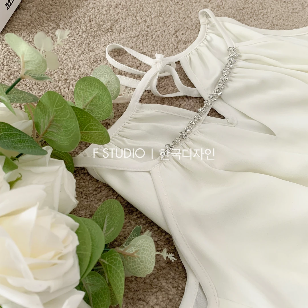 现货-【清冷月光】 挂脖荷叶边连衣裙FS305L034