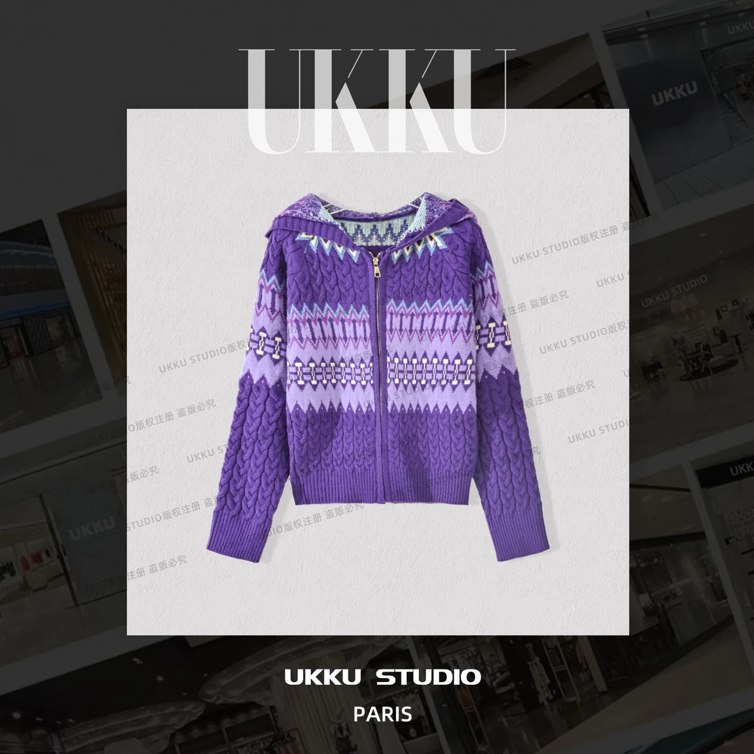 大美原创【紫气东来】重工钩花百搭气质时尚秋冬开衫毛衣315154