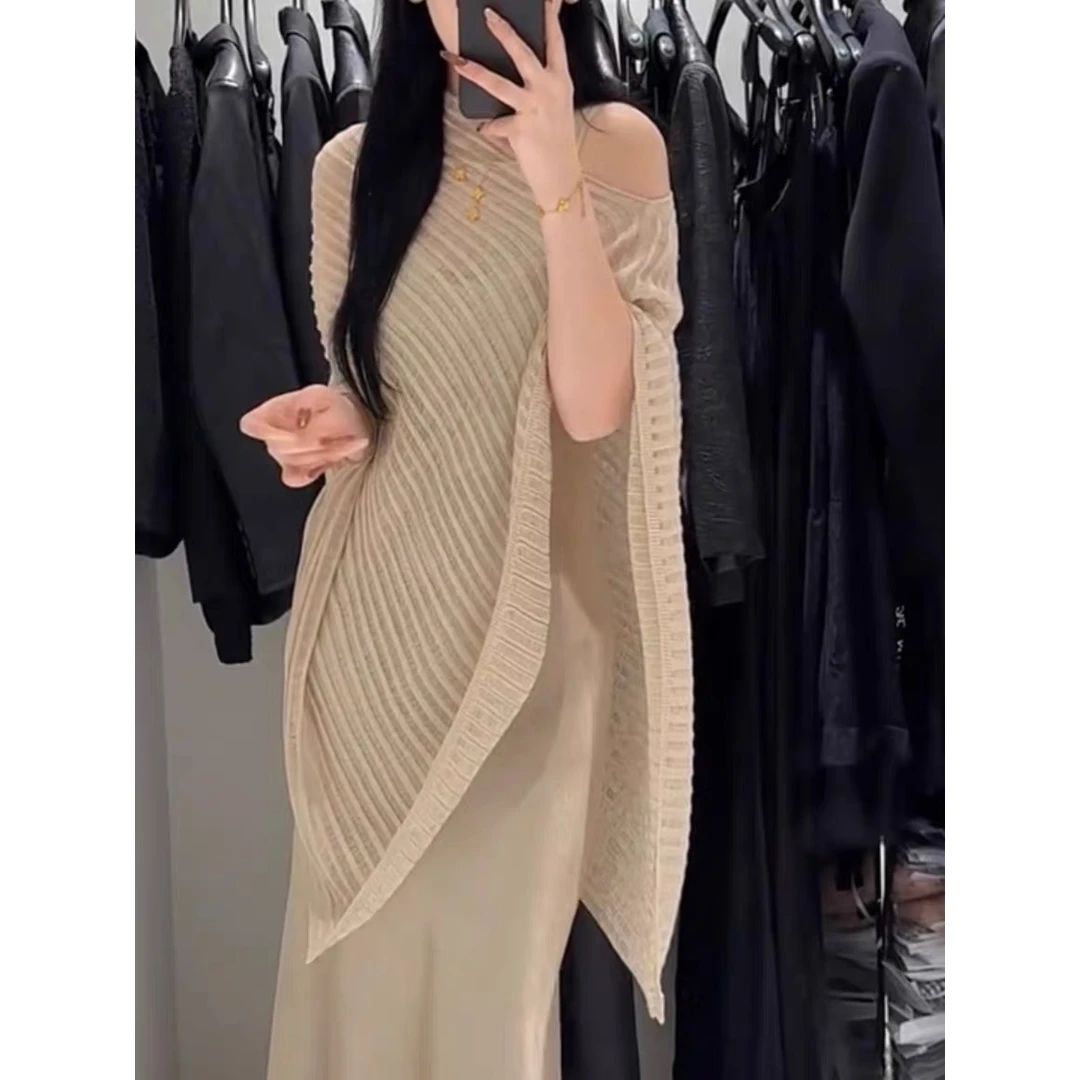 2025夏季名媛风披肩斗篷罩衫美拉德防晒衣女中长款薄纱冰丝针织衫