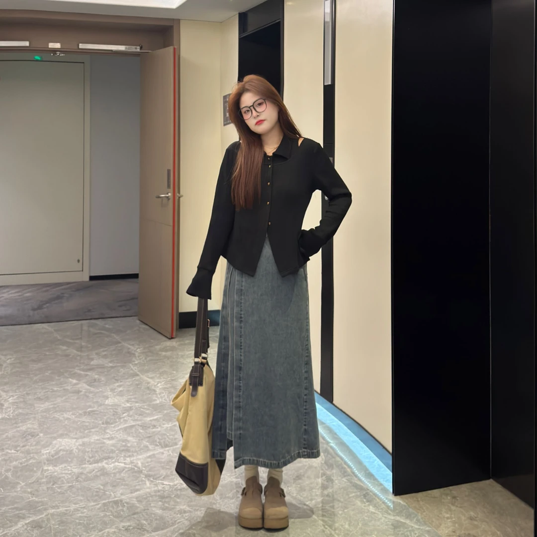 盈盈&南岛风大码女装春秋针织长袖连衣裙胖mm假两件连衣裙ZYY1514