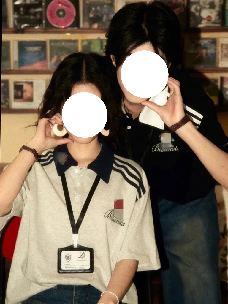 美式复古撞色三条杠polo领短袖t恤宽松潮牌学院风上衣