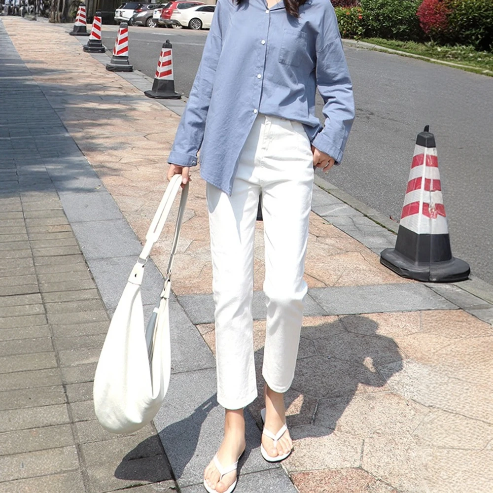 锡特帕第烟管直筒牛仔裤女新款高腰春秋夏季薄款八九分小个子裤子