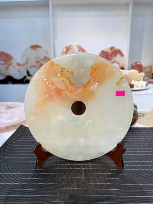 《26厘米直径》天然红花玉石家居乔迁开业平安扣客厅办公室送礼摆件