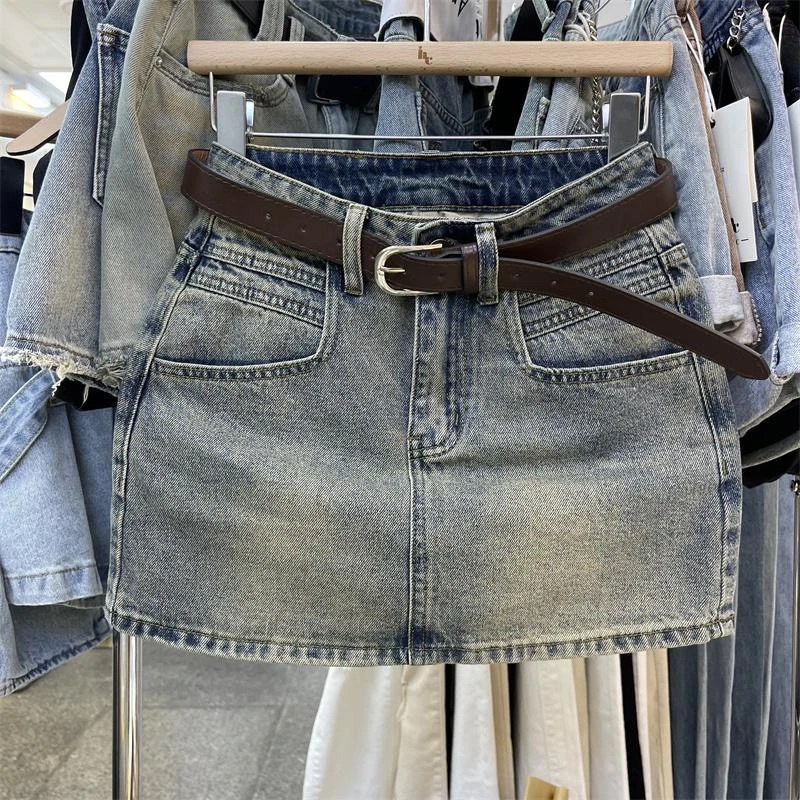 欧货2025年夏季新款时尚洋气街头辣妹复古怀旧色牛仔短裙包臀裙飒
