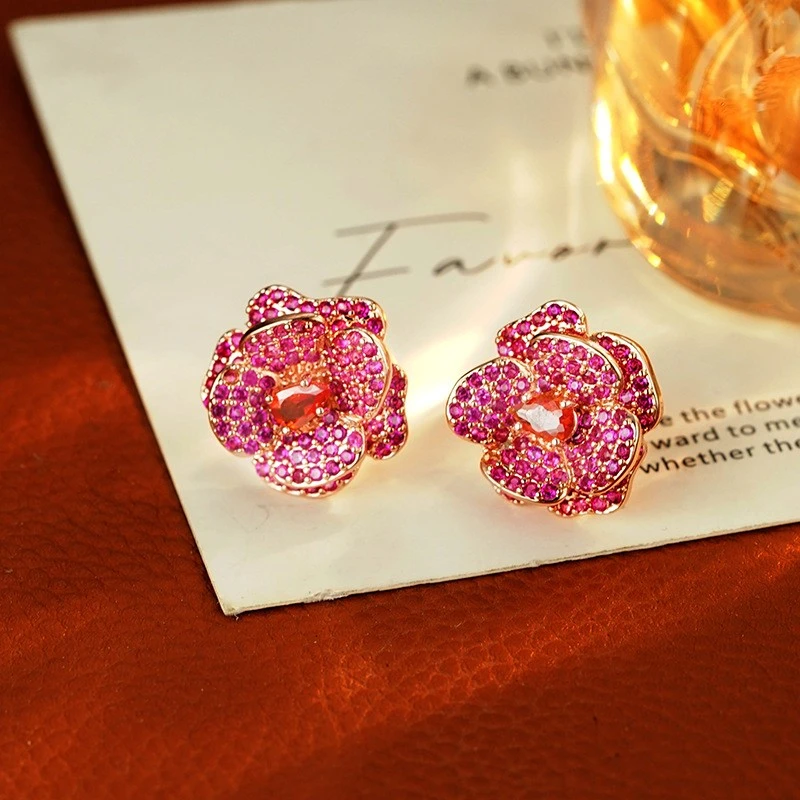 铜合金合成锆石耳饰 5881 古风耳环气质郁金香小众通勤轻奢耳钉