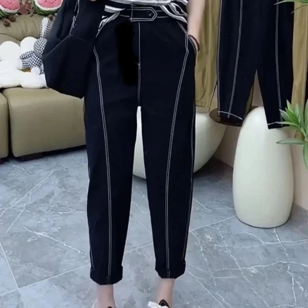 EG大码胖妹时尚遮肉百搭显瘦明线品质高腰休闲钻石斜纹老爹裤6103