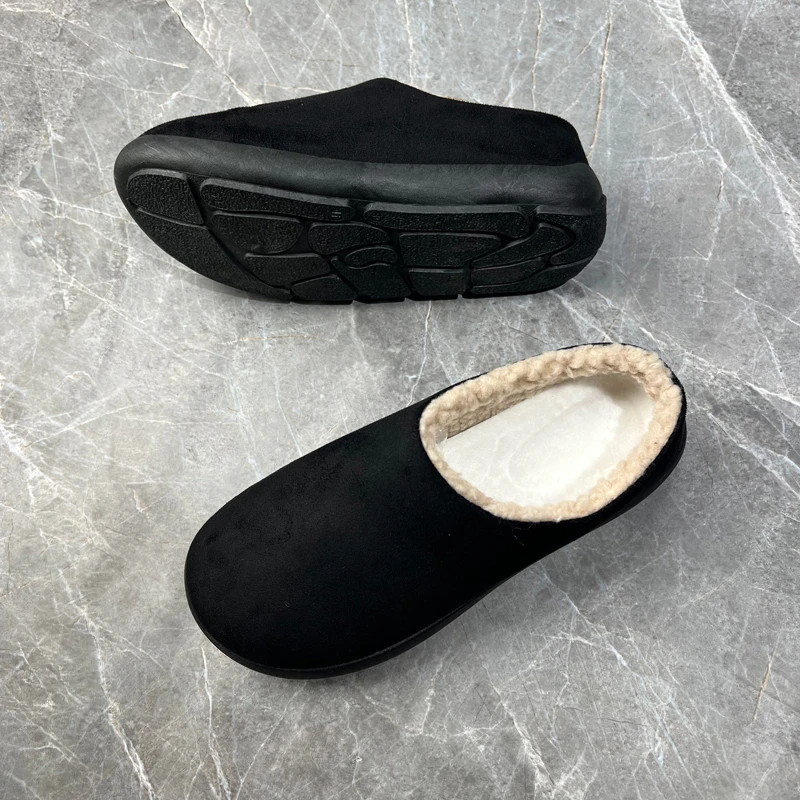 冬季棉拖鞋男款低帮加绒保暖包头拖男士潮流百搭黑色痞帅男鞋子潮