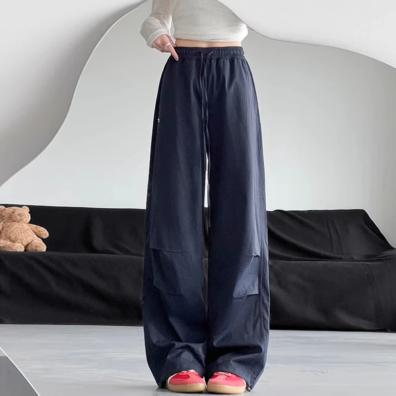 2025新款爆款藏青色工装裤女夏季酷飒风直筒裤宽松显瘦休闲阔腿裤