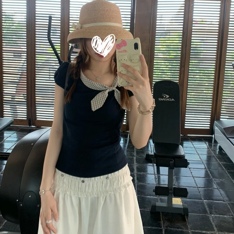 2025夏季新款韩系穿搭乖巧感短袖T恤女修身显瘦纯欲百搭上衣